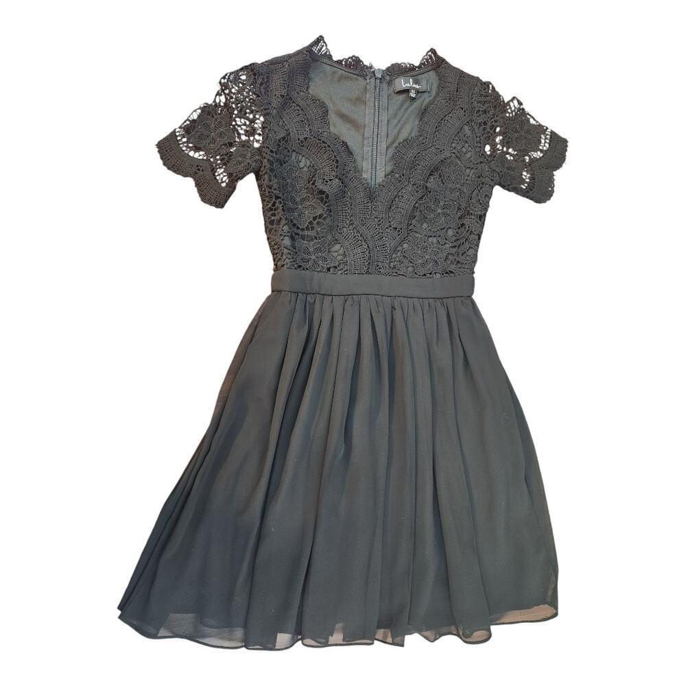 Lulus sz XS black lace top v‎ neck cocktail party dress dance